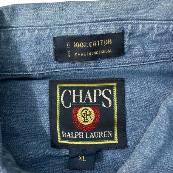 Vintage Chaps Ralph Lauren Medium Wash Blue Jean Denim Button-Up Shirt Size XL - Picture 3 of 5